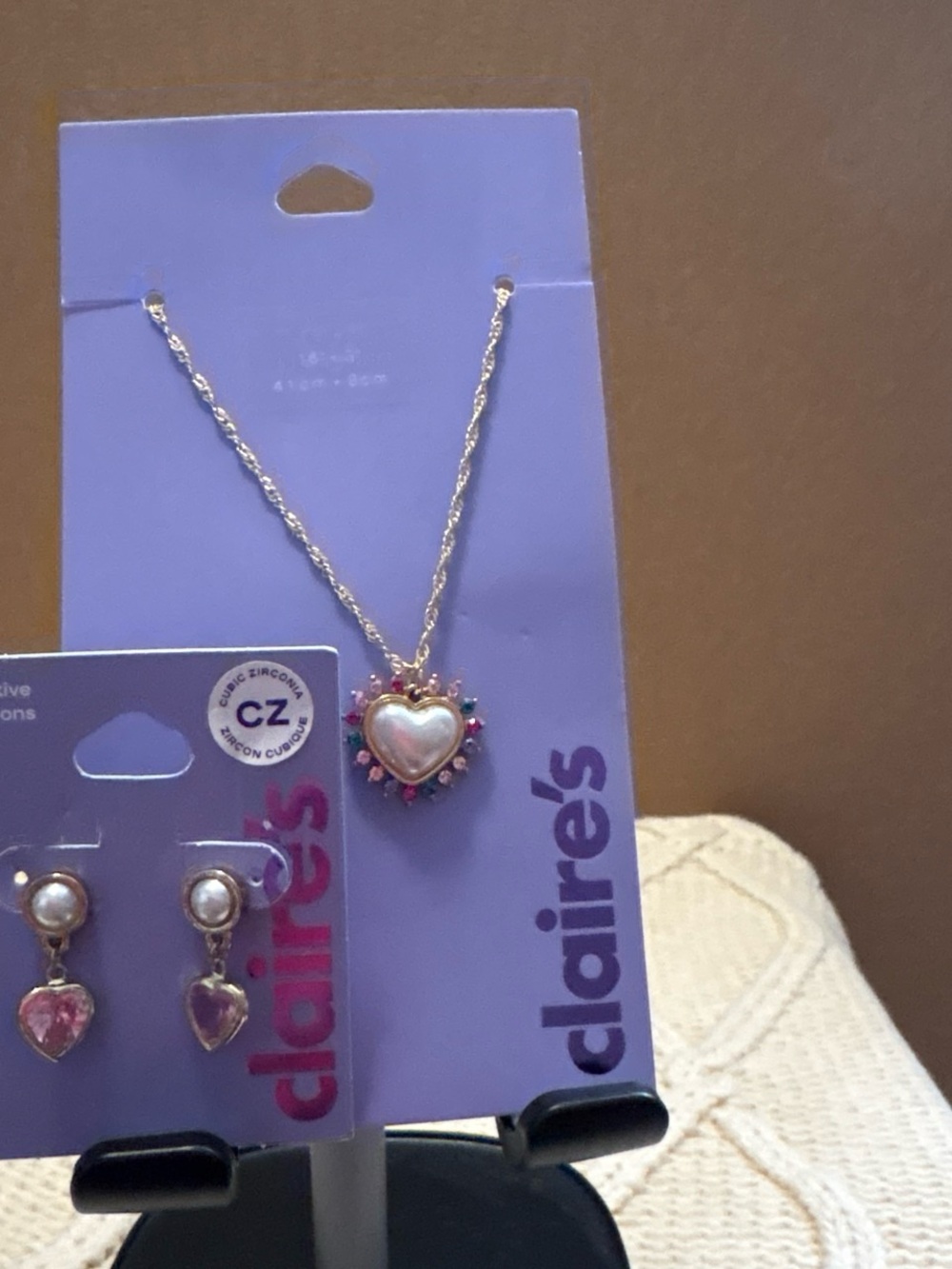 Claire's Silver Heart Necklace with Pink and Multicolor Stones